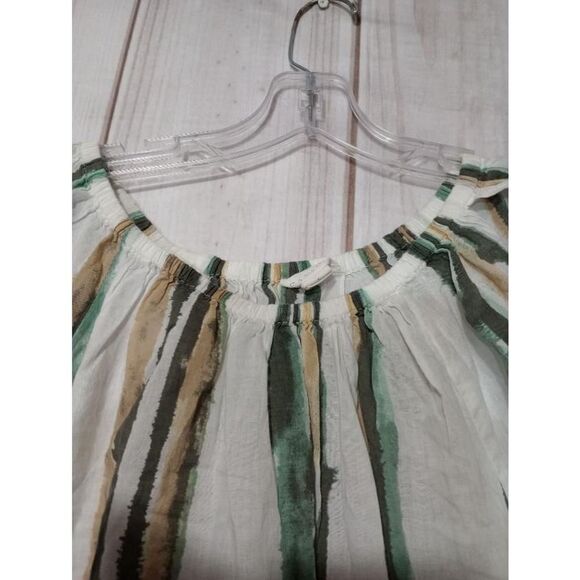 Caslon Shirt Ladies Large White Green Striped Off Shoulder Semi Sheer - Picture 3 of 8